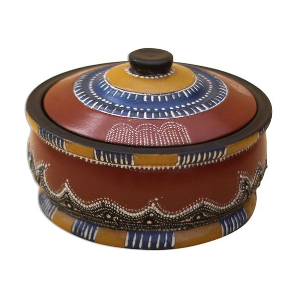 Alternate image for Colorful Wood Decorative Jar Crafted in Ghana Colorful Hut