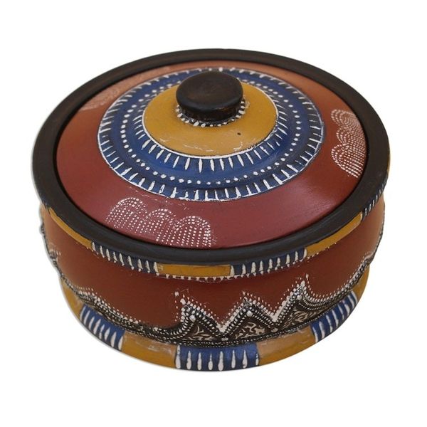 Alternate image for Colorful Wood Decorative Jar Crafted in Ghana Colorful Hut