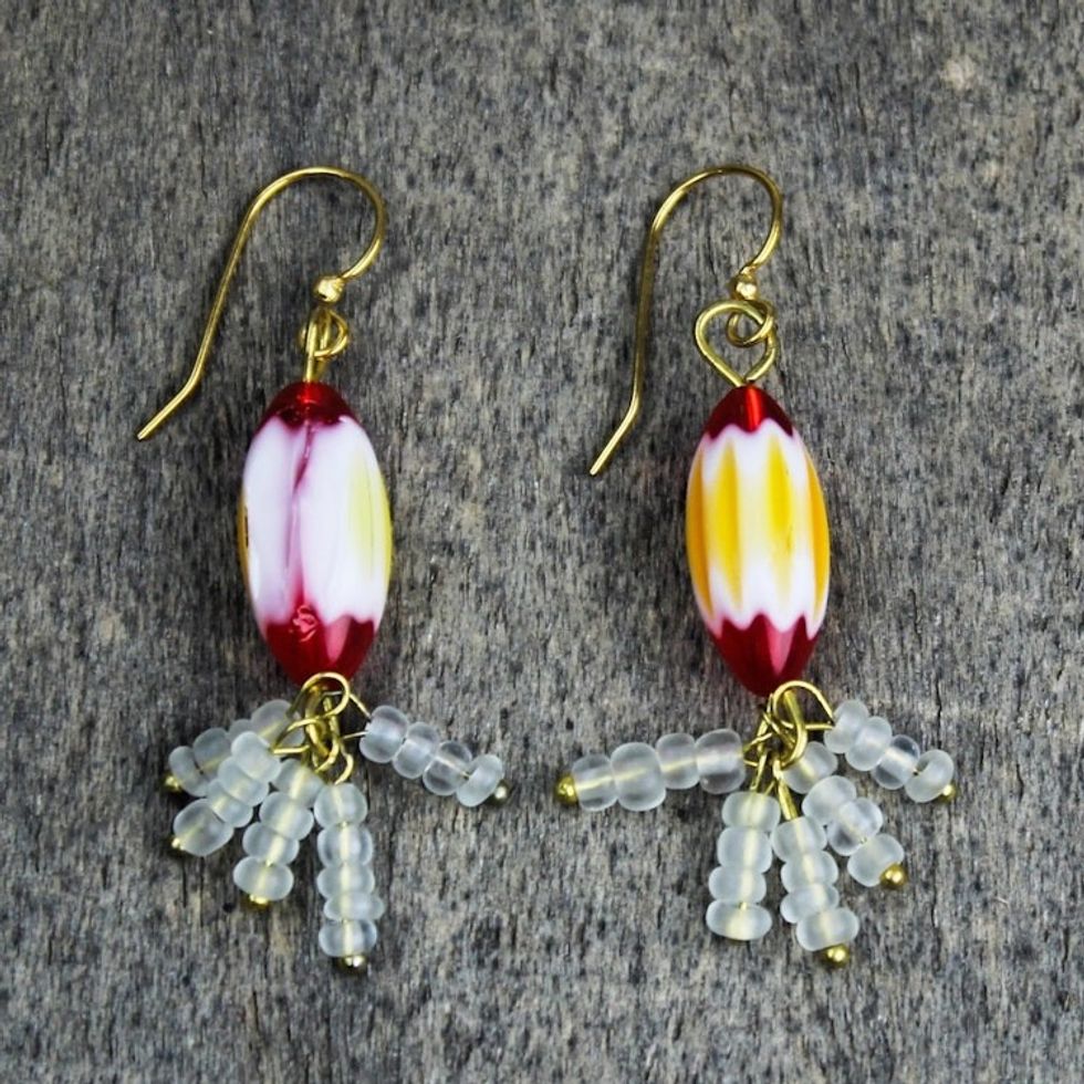 Recycled Glass Bead Dangle Earrings 'Cheerful Beauty'