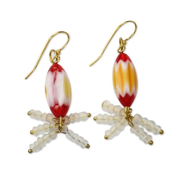 Alternate image for Recycled Glass Bead Dangle Earrings Cheerful Beauty