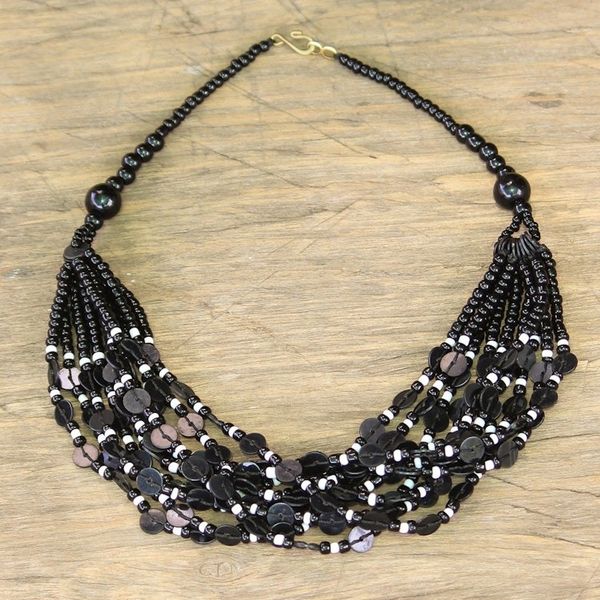 Alternate image for Black Ghanaian Necklace of Recycled Beads Midnight Ghanaian Thank You