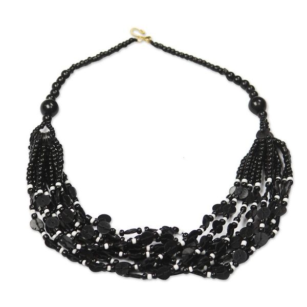 Alternate image for Black Ghanaian Necklace of Recycled Beads Midnight Ghanaian Thank You