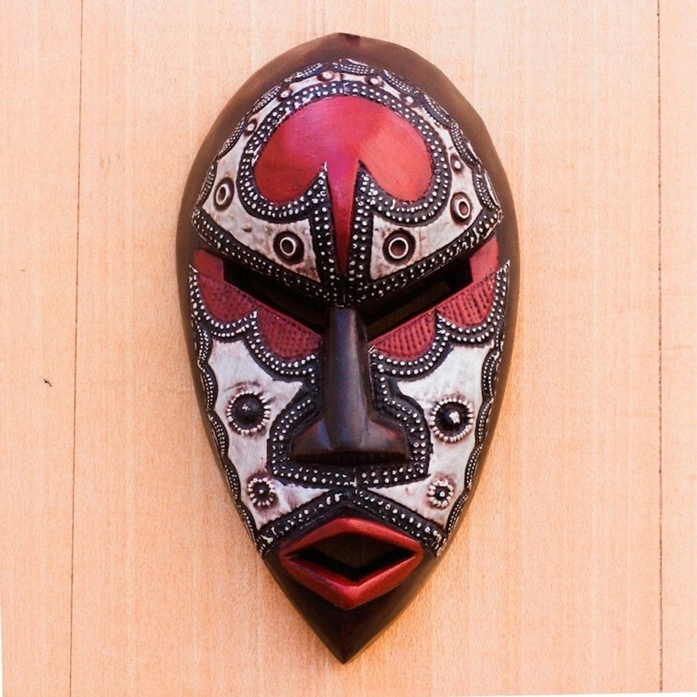 African Wood and Aluminum Mask from Ghana 'African Lover'