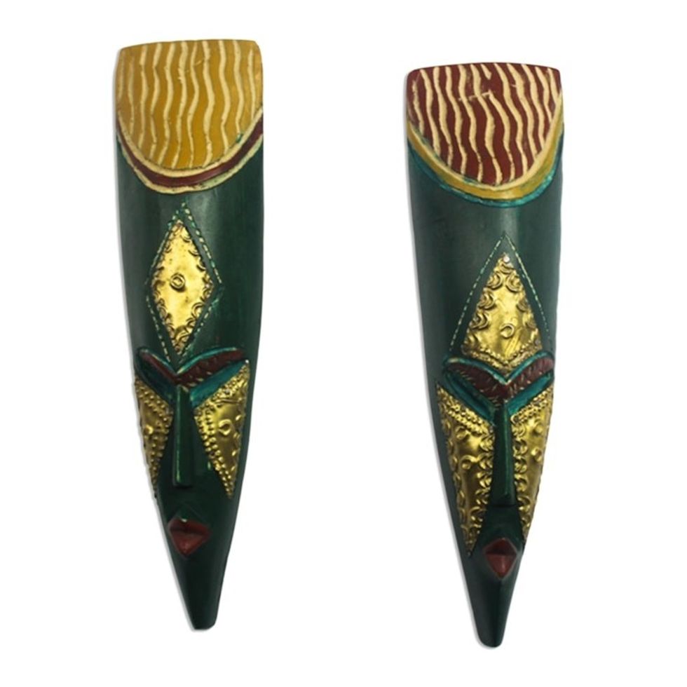 Hand Carved Sese Wood Masks Pair 'Leaping Bambara'
