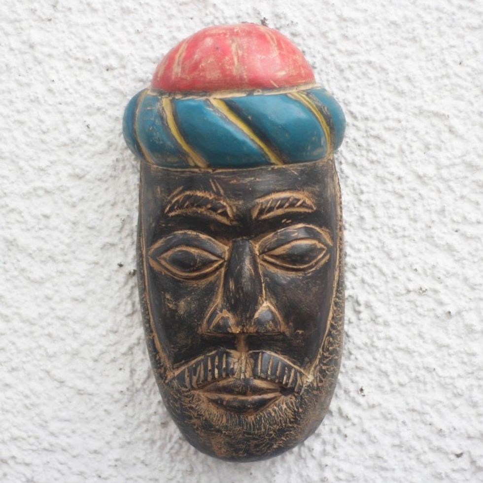 Christian Rustic African Wood Mask from Ghana 'Zacchaeus'
