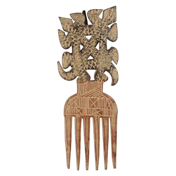 Alternate image for Decorative Sese Wood Adinkra Comb from Ghana Rustic Funtumfumfu