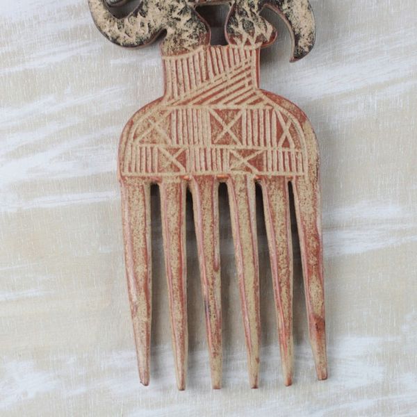 Alternate image for Decorative Sese Wood Adinkra Comb from Ghana Rustic Funtumfumfu