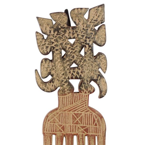 Alternate image for Decorative Sese Wood Adinkra Comb from Ghana Rustic Funtumfumfu