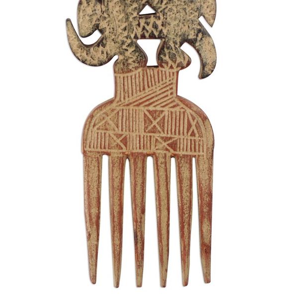 Alternate image for Decorative Sese Wood Adinkra Comb from Ghana Rustic Funtumfumfu