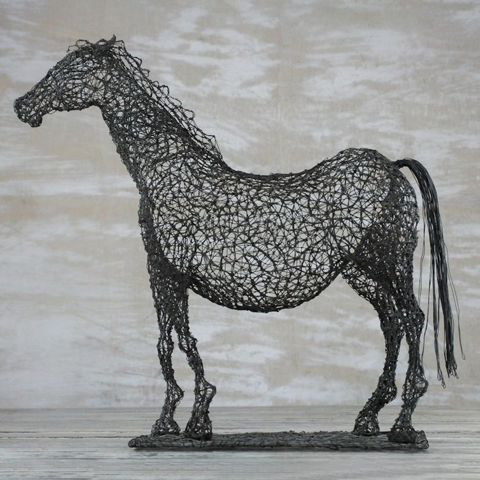 Steel Wire Sculpture of a Horse Crafted in Ghana 'Modern Horse'