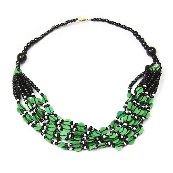 Alternate image for Black and Green Ghanaian Necklace of Recycled Beads Green Ghanaian Thank You
