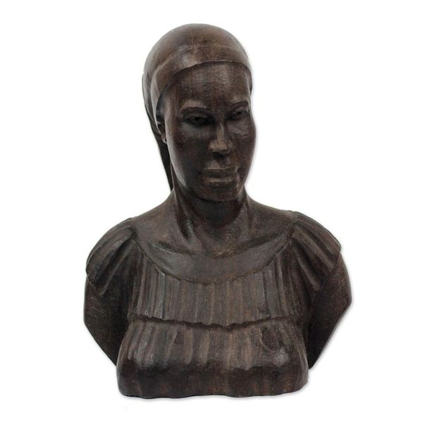 Alternate image for Signed Ebony Wood Bust Sculpture of a Woman from Ghana Bust of a Woman