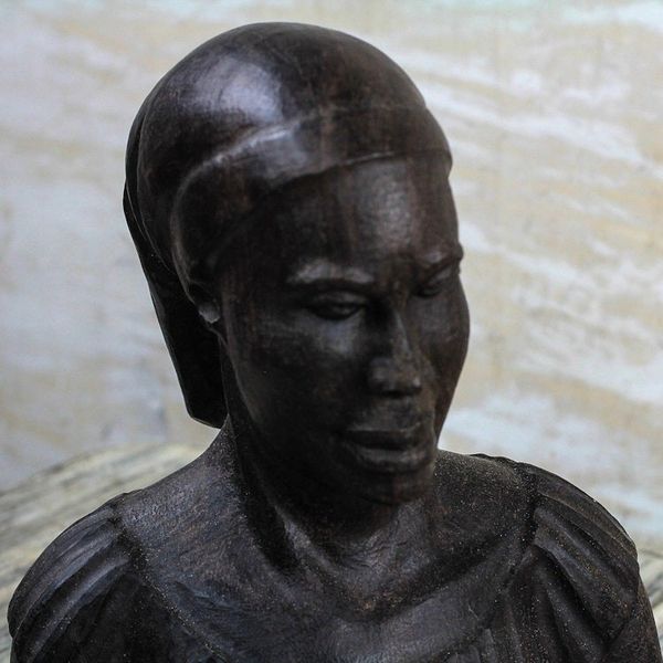 Alternate image for Signed Ebony Wood Bust Sculpture of a Woman from Ghana Bust of a Woman