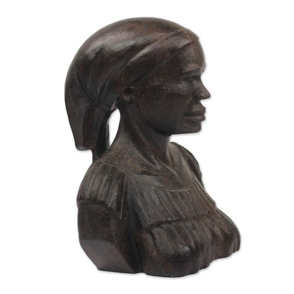 Alternate image for Signed Ebony Wood Bust Sculpture of a Woman from Ghana Bust of a Woman