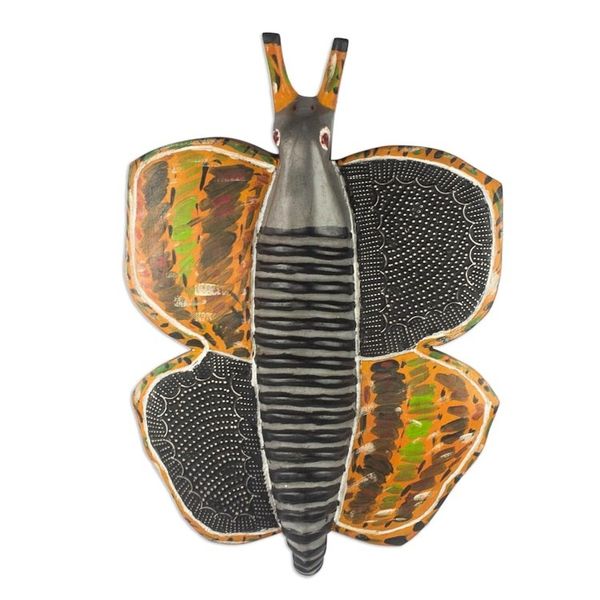 Alternate image for African Hand Carved Sese Wood Mask Beautiful Butterfly