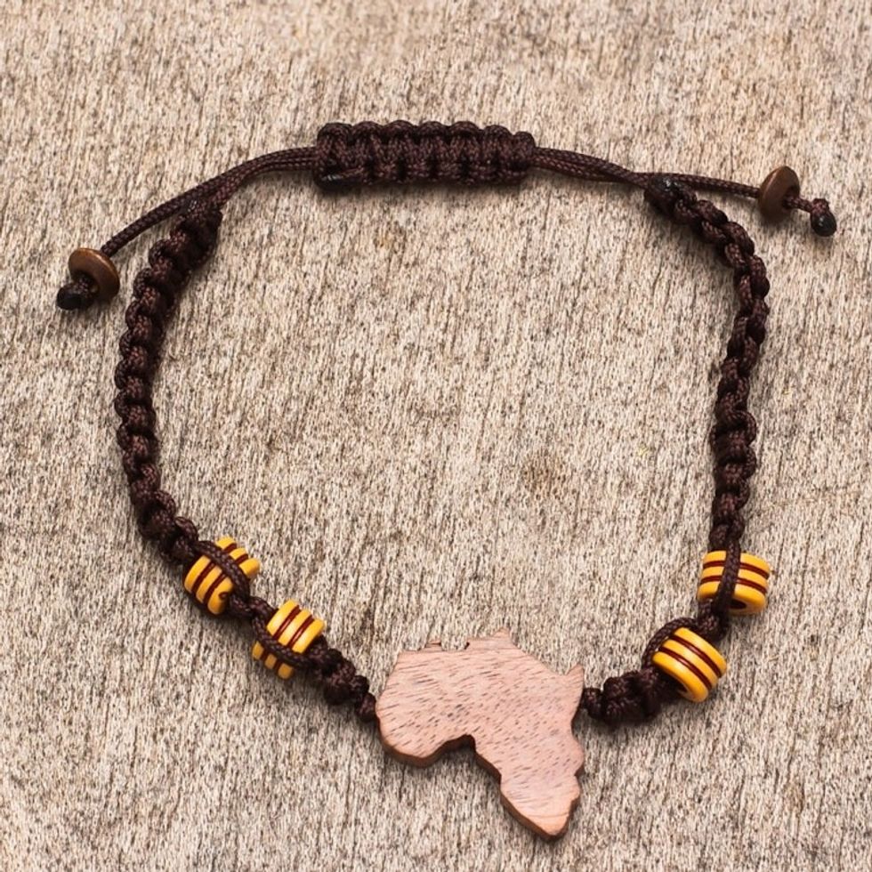 Hand Crafted Ebony Wood African Pendant Bracelet 'Dark Love'