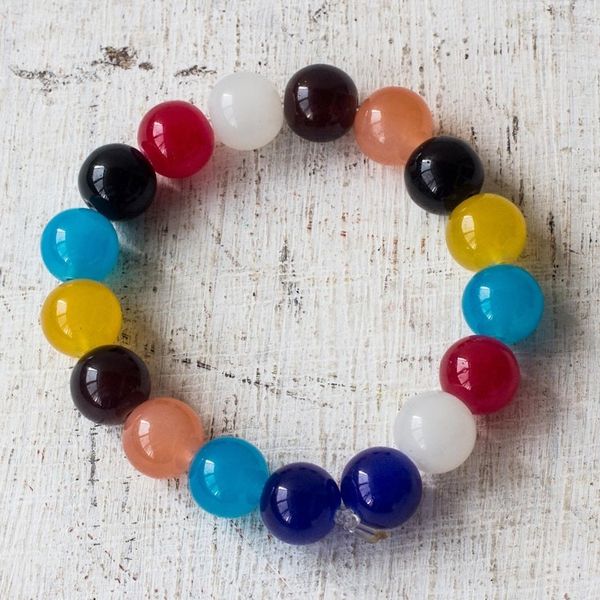 Alternate image for Colorful Recycled Glass Beaded Stretch Bracelet from Ghana Rainbow Nkunim
