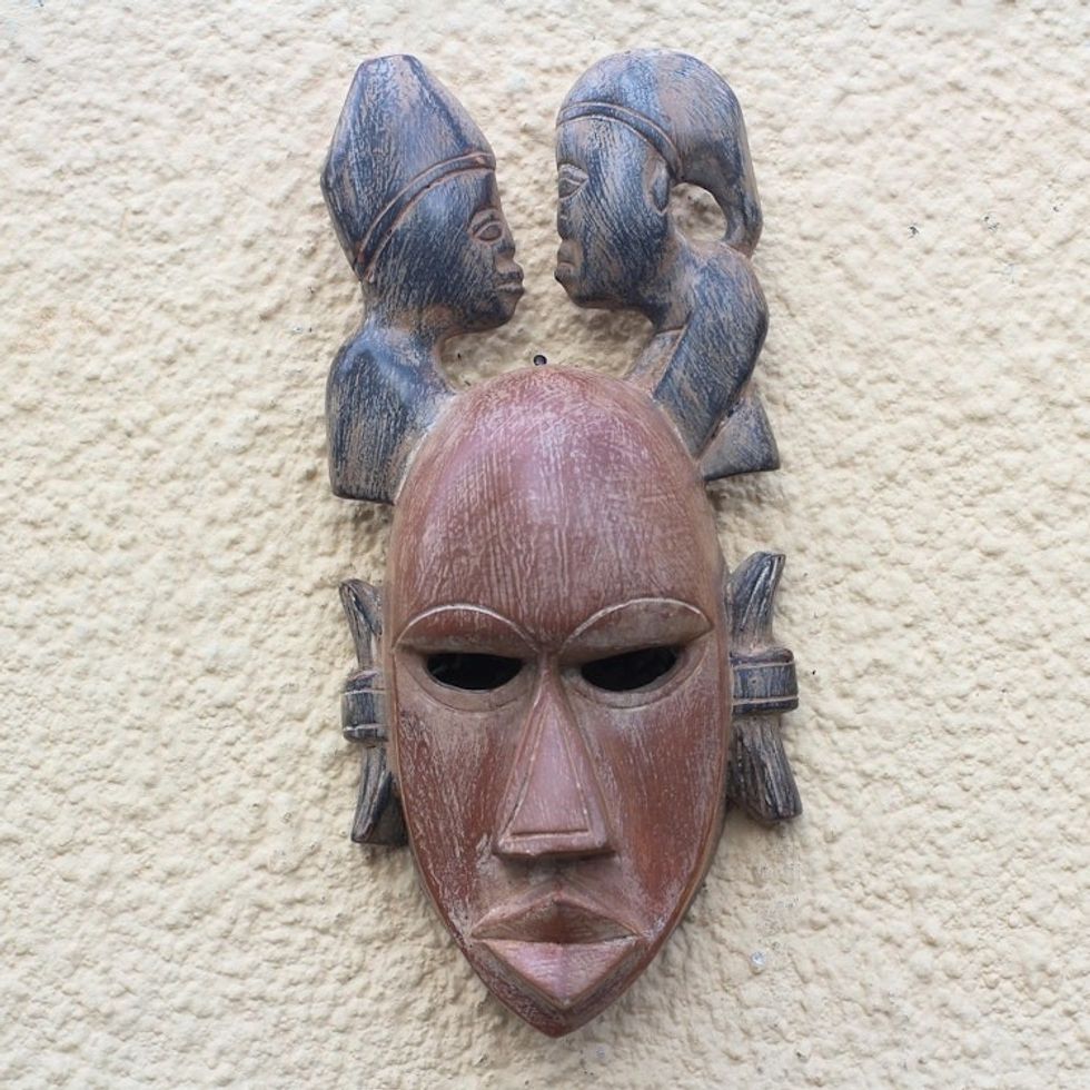 Rustic African Wood mask Crafted in Ghana 'Two Heads'