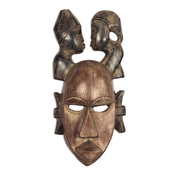 Alternate image for Rustic African Wood mask Crafted in Ghana Two Heads