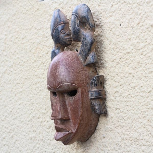 Alternate image for Rustic African Wood mask Crafted in Ghana Two Heads