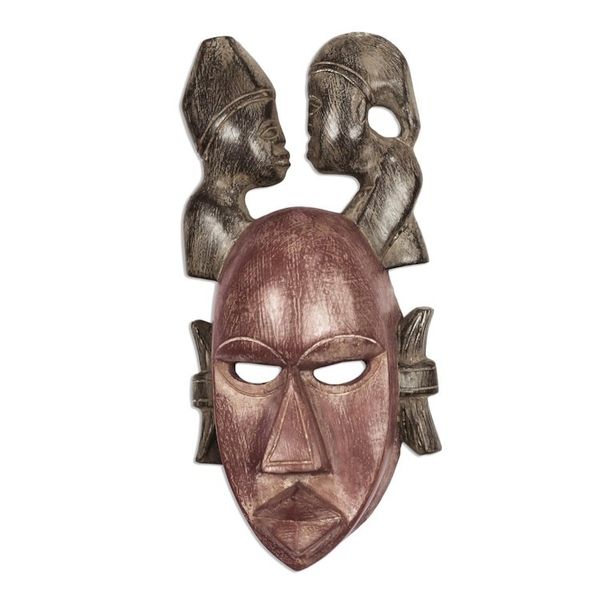Alternate image for Rustic African Wood mask Crafted in Ghana Two Heads