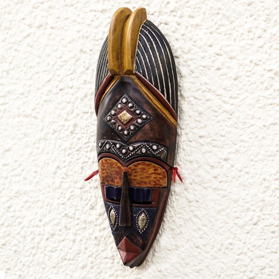 Sese Wood and Brass Plated African Mask 'Nhyira Wish'