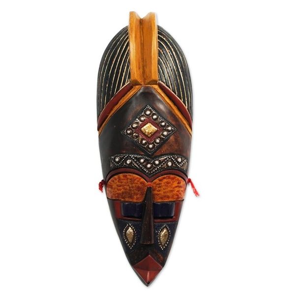 Alternate image for Sese Wood and Brass Plated African Mask Nhyira Wish