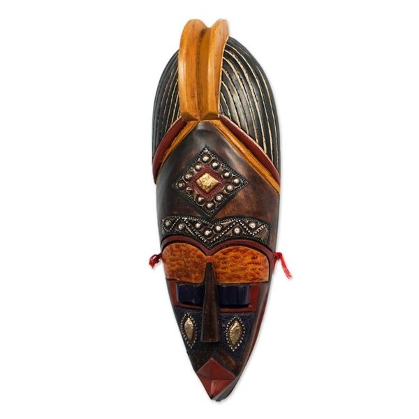 Alternate image for Sese Wood and Brass Plated African Mask Nhyira Wish