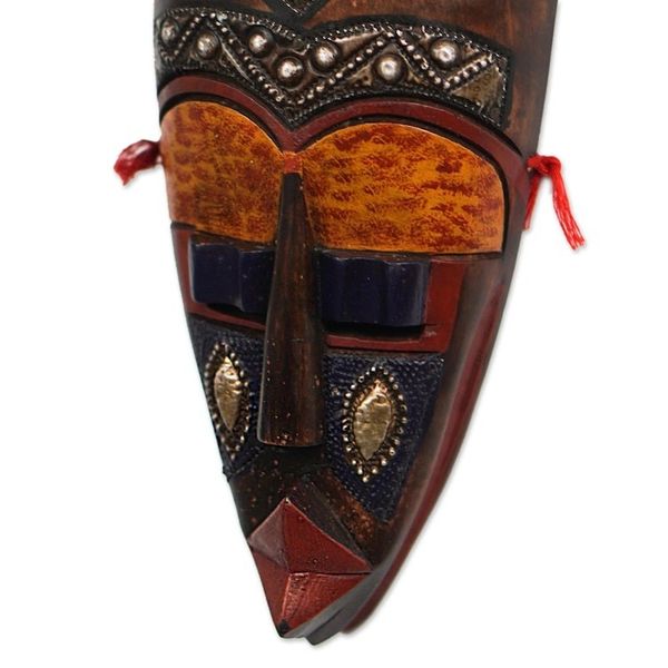 Alternate image for Sese Wood and Brass Plated African Mask Nhyira Wish