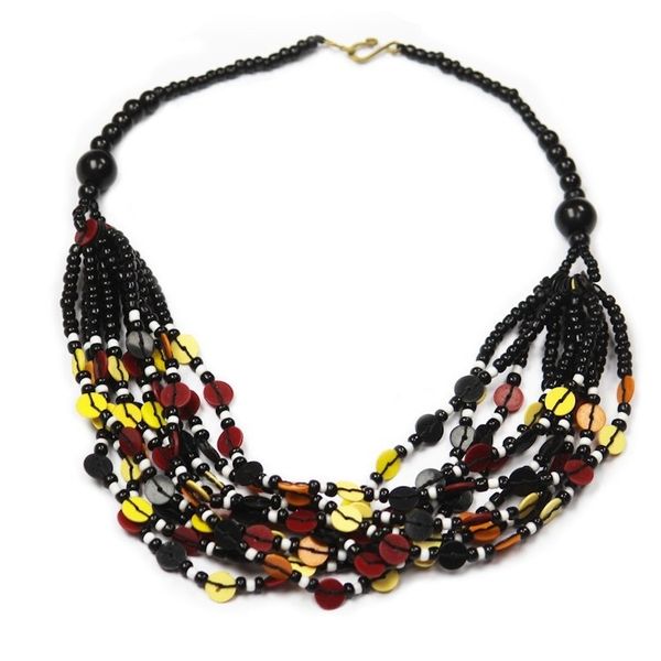 Alternate image for Black-Red-Yellow Ghanaian Necklace of Recycled Beads Bright Ghanaian Thank You