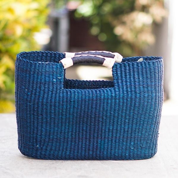 Alternate image for Blue Raffia and Leather Handle Handbag Saturday Market in Blue