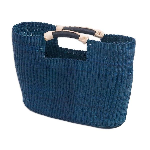 Alternate image for Blue Raffia and Leather Handle Handbag Saturday Market in Blue
