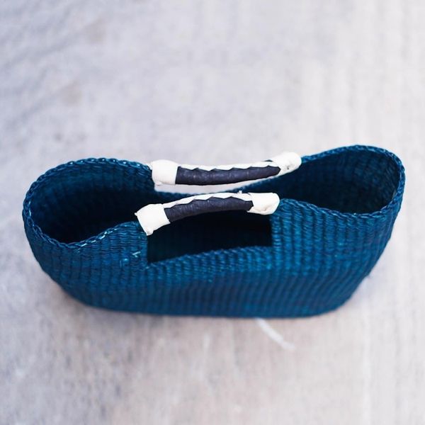 Alternate image for Blue Raffia and Leather Handle Handbag Saturday Market in Blue