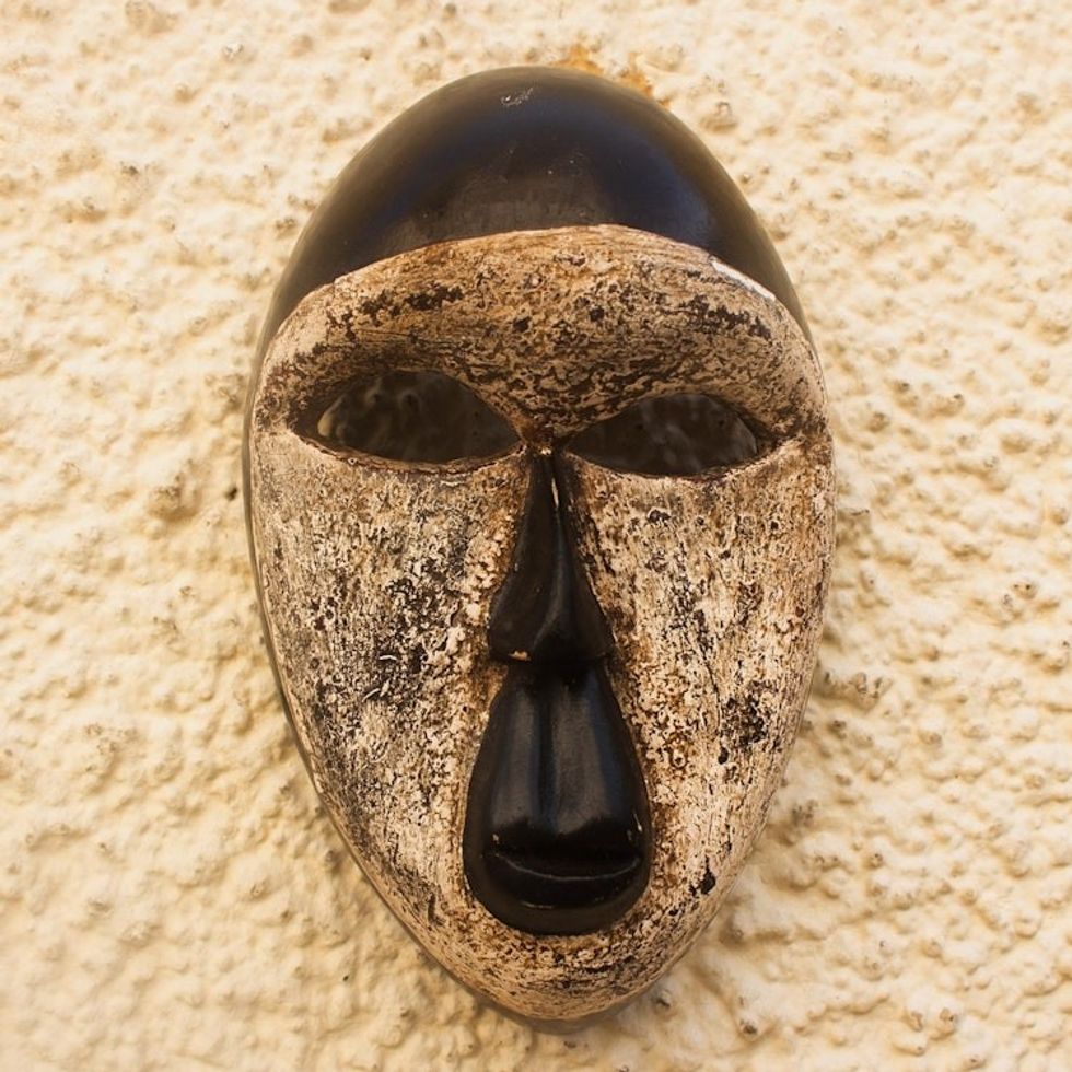 Painted African Sese Wood Mask 'Nusetor'