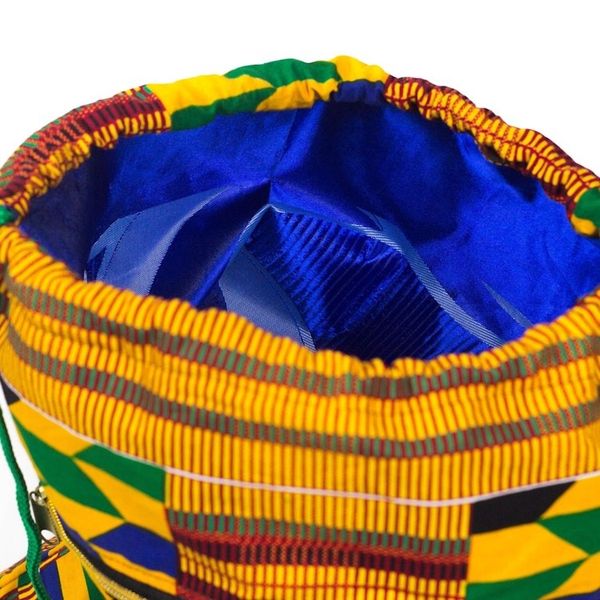 Alternate image for Kente-Inspired Cotton Print Drawstring Backpack with Pocket Kente Patches