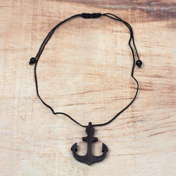 Alternate image for Ebony Wood Anchor Pendant Necklace from Ghana Nautical Anchor