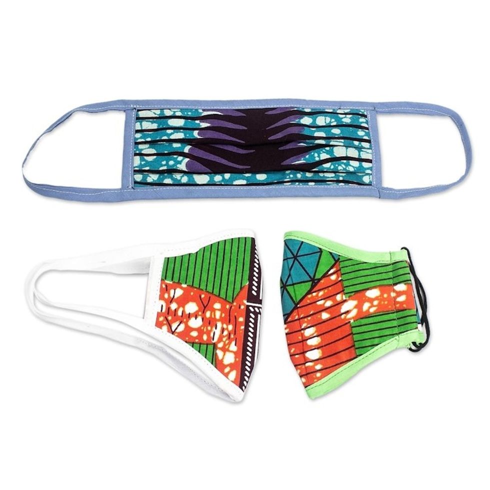 Cotton Print Reusable Washable Face Masks Set of 3 'Protection'