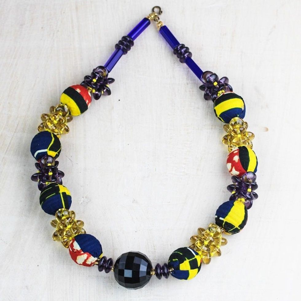 Recycled Plastic and Cotton Necklace from Ghana 'Eternally Beautiful'