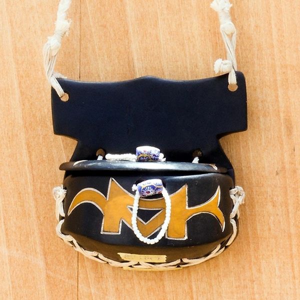 Alternate image for Stool-Themed Recycled Glass Beaded Wood Sling from Ghana Classic Stool