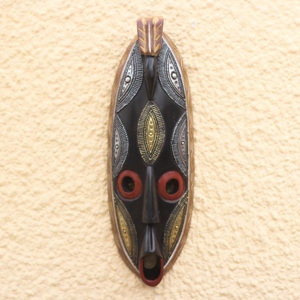 Alternate image for African Wood Mask Accented with Aluminum and Brass Perched Bird