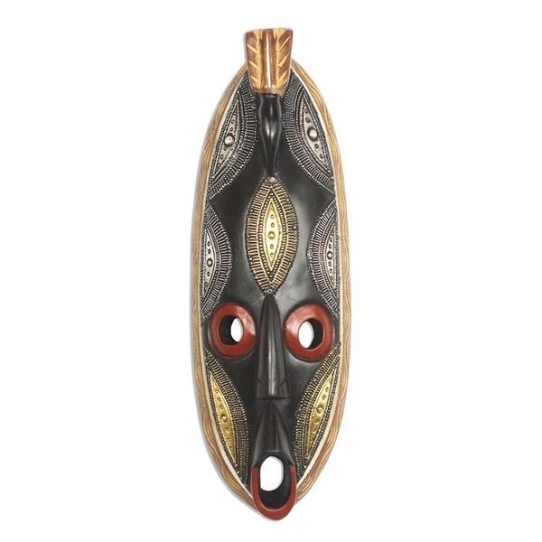 Alternate image for African Wood Mask Accented with Aluminum and Brass Perched Bird