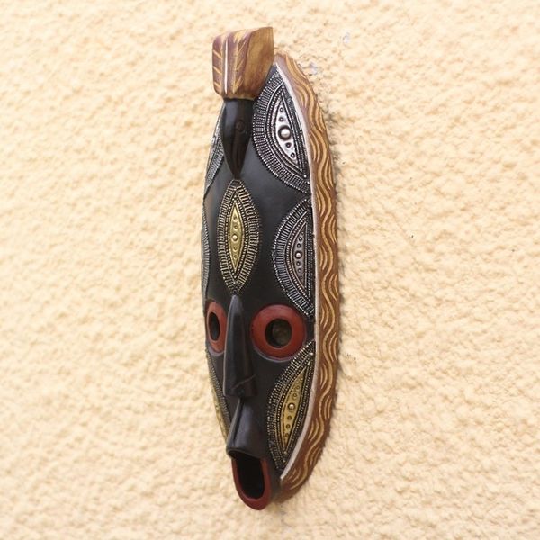 Alternate image for African Wood Mask Accented with Aluminum and Brass Perched Bird