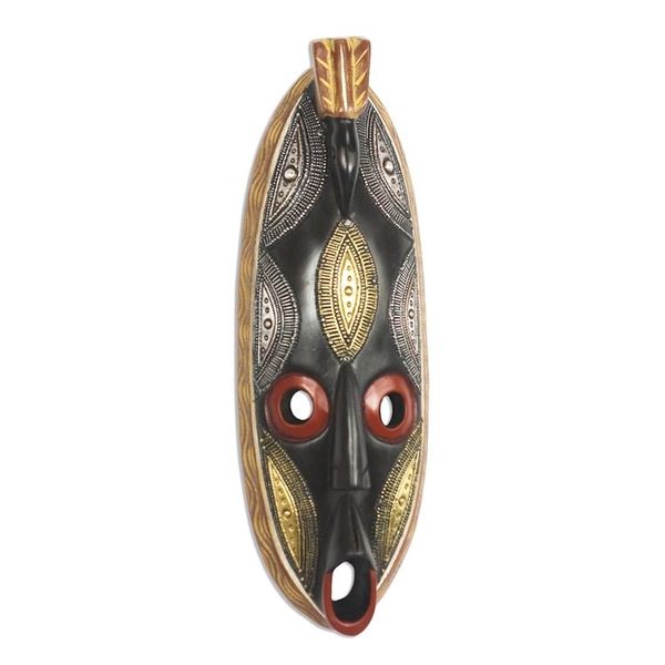 Alternate image for African Wood Mask Accented with Aluminum and Brass Perched Bird