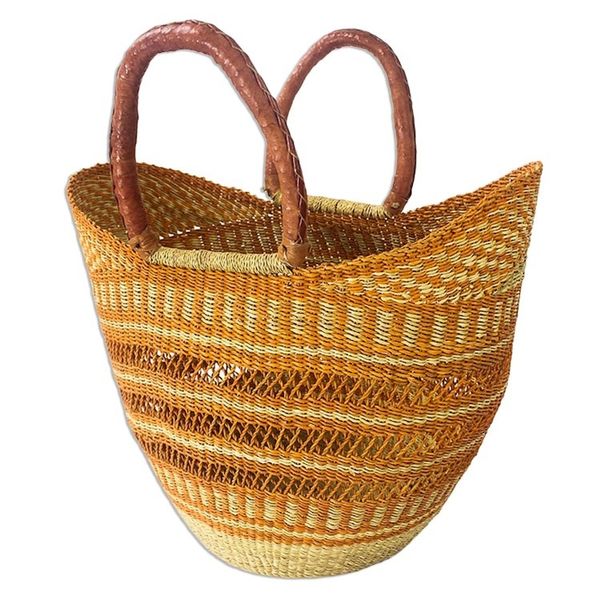 Alternate image for African Artisan Made Raffia Basket Tote Bawku Orange
