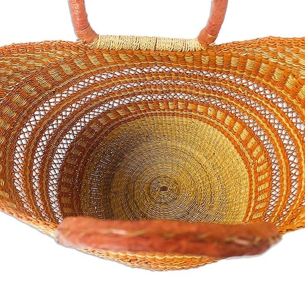 Alternate image for African Artisan Made Raffia Basket Tote Bawku Orange