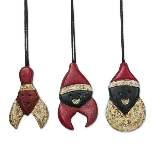 Alternate image for Wood Santa Claus Ornaments from Ghana Set of 3 Father Christmas