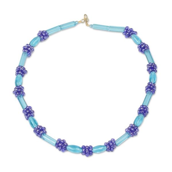 Alternate image for Recycled Glass Beaded Necklace in Blue from Ghana Joyful Blue