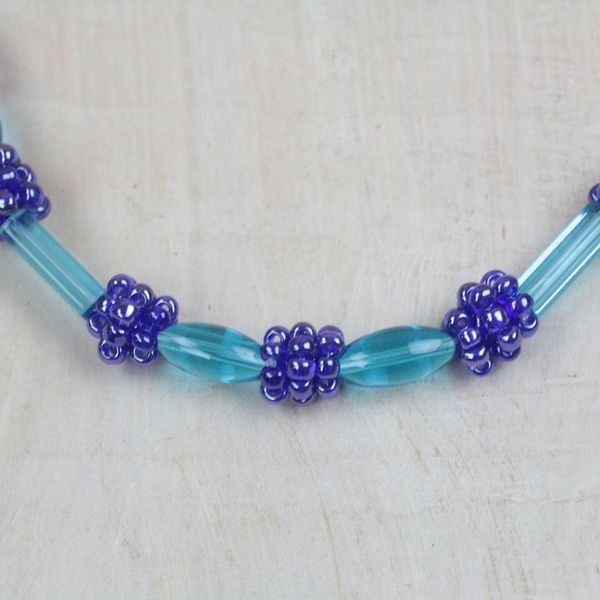 Alternate image for Recycled Glass Beaded Necklace in Blue from Ghana Joyful Blue