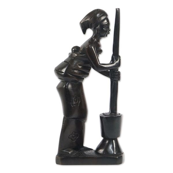 Alternate image for Artisan Crafted Ebony Wood Sculpture Hardworking Mother I