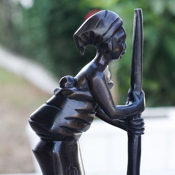 Alternate image for Artisan Crafted Ebony Wood Sculpture Hardworking Mother I